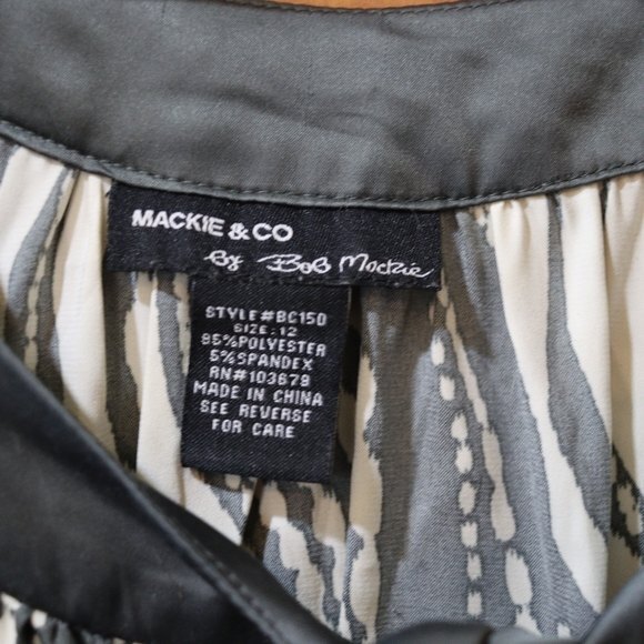 Bob Mackie Gray Cream Floral Top Pussycat Bow 12 Elegant Vintage Statement - Picture 8 of 10